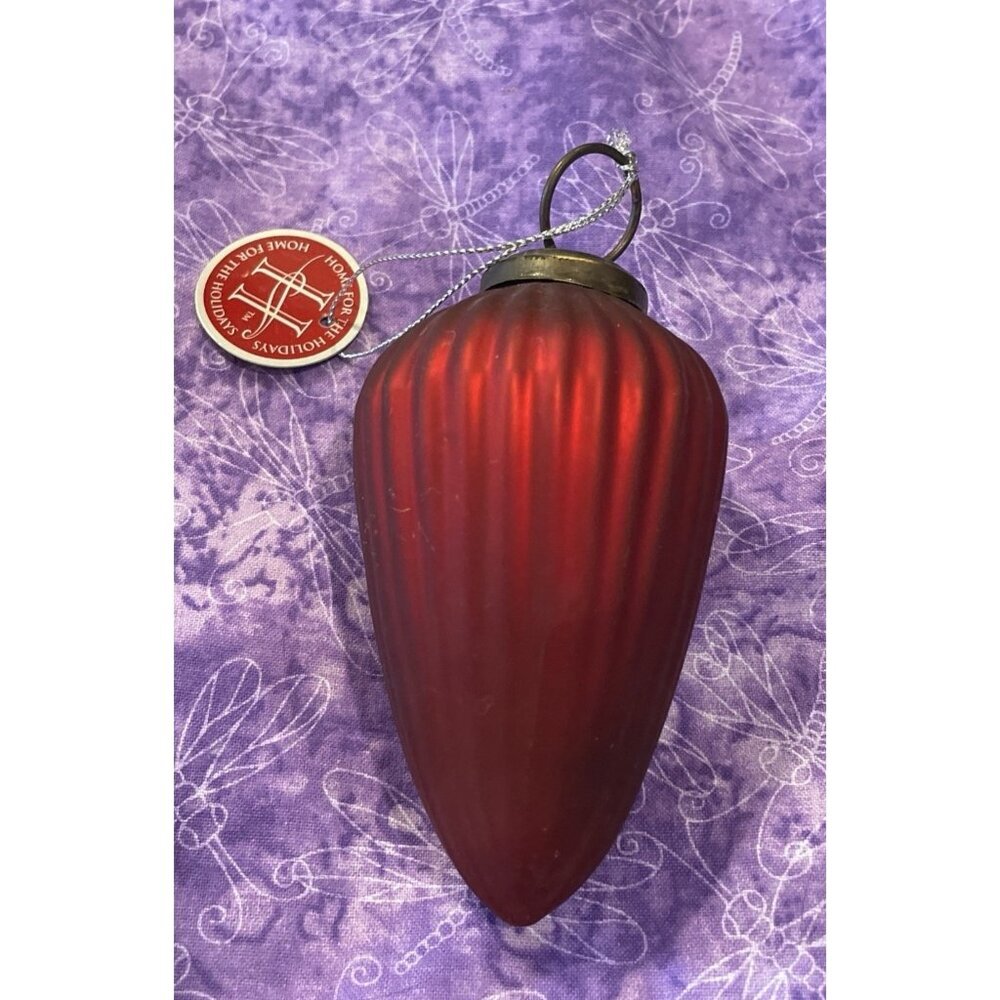 Home For The Holidays Ribbed Teardrop Bulb Glass Christmas Ornament Ruby Red